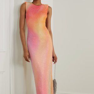 Self-Portrait Crystal-embellished ombré stretch-mesh maxi dress